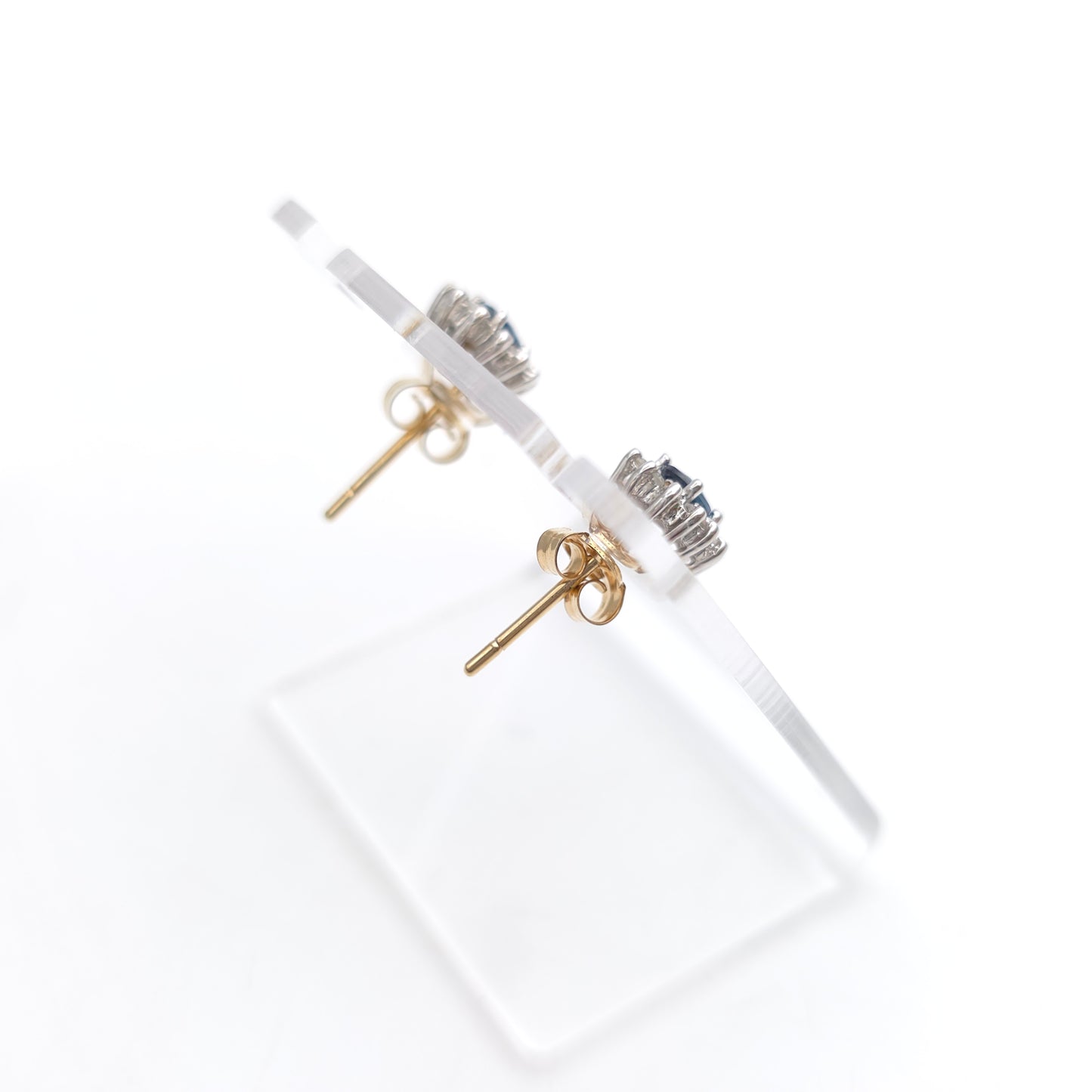 9ct Yellow Gold And White Gold Small Sapphire And Diamond Cluster Stud Earrings