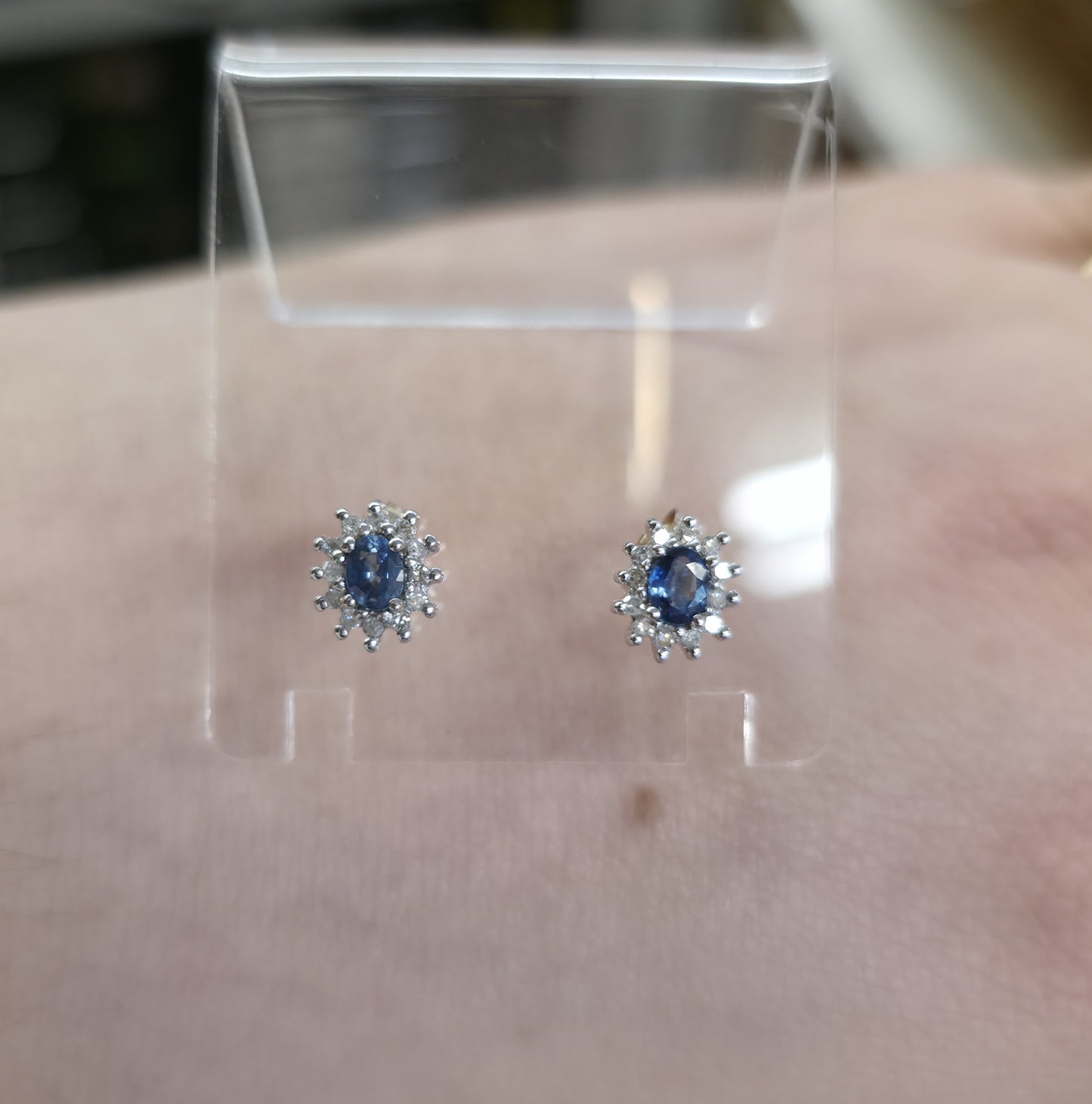 9ct Yellow Gold And White Gold Small Sapphire And Diamond Cluster Stud Earrings