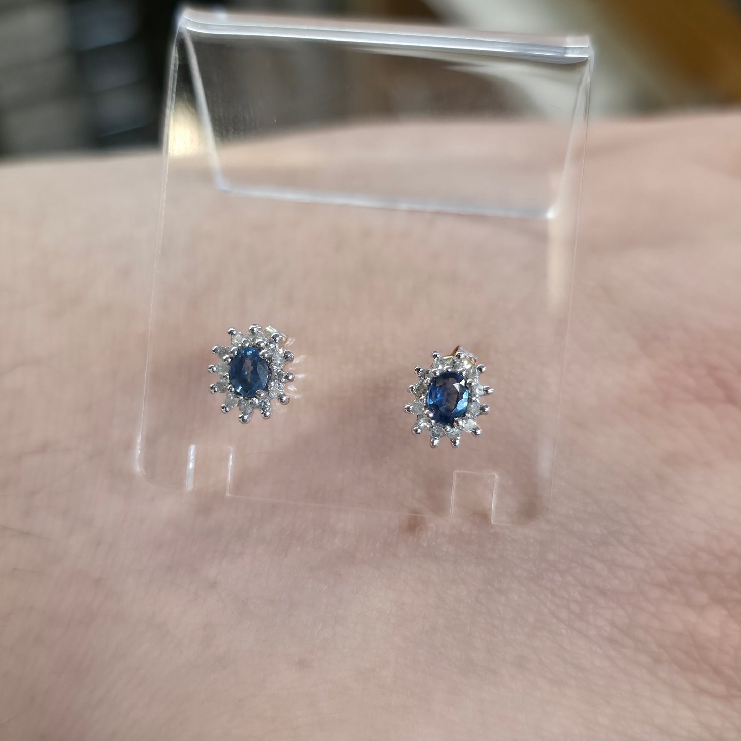 9ct Yellow Gold And White Gold Small Sapphire And Diamond Cluster Stud Earrings