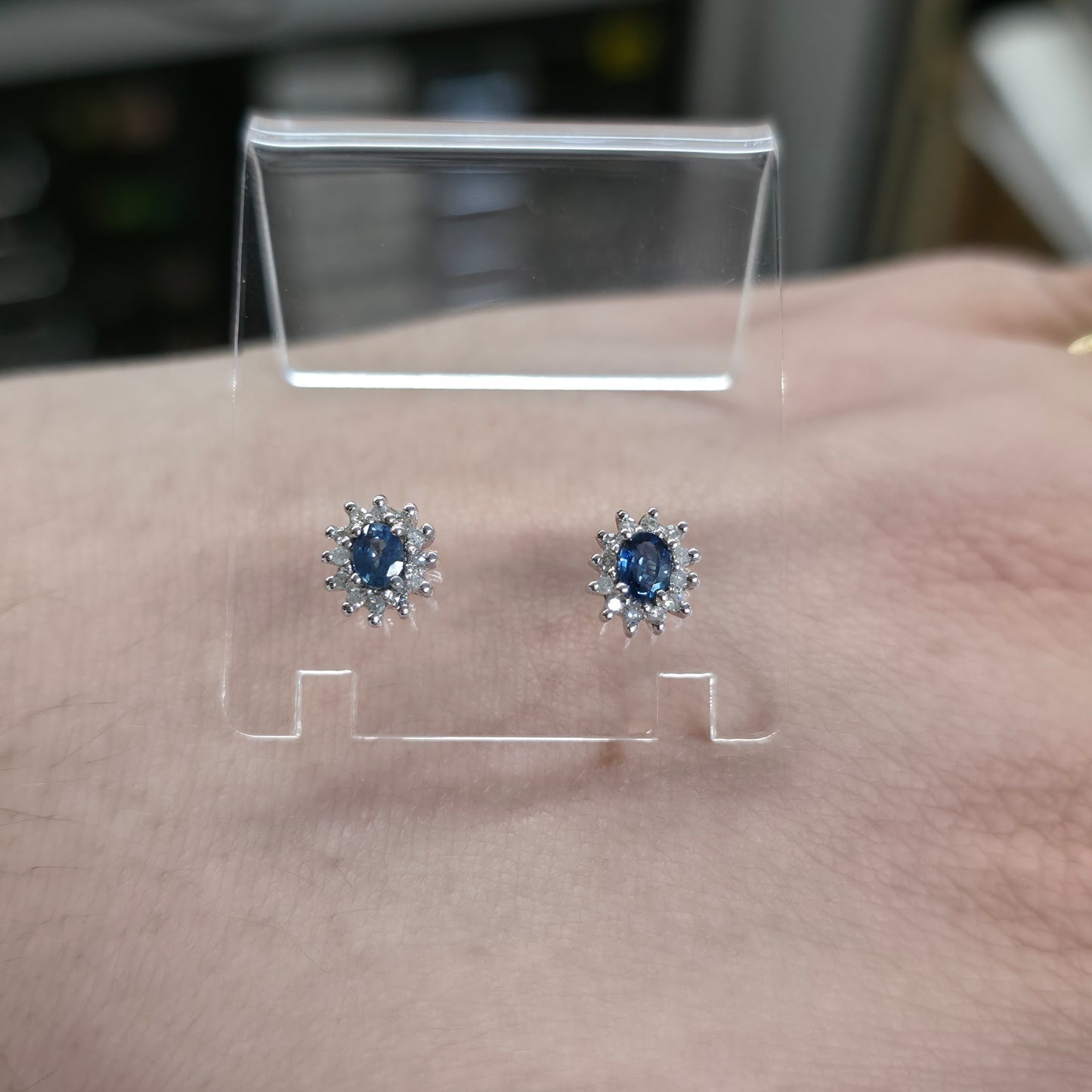 9ct Yellow Gold And White Gold Small Sapphire And Diamond Cluster Stud Earrings