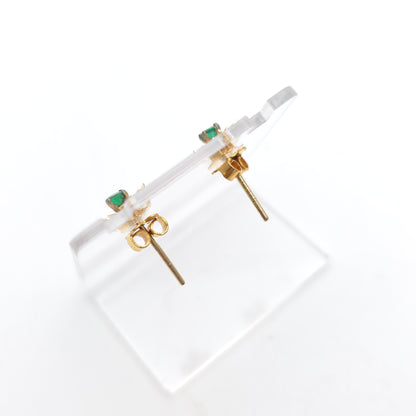 18ct Yellow Gold Vintage Emerald Solitaire Set Flower Stud Earrings