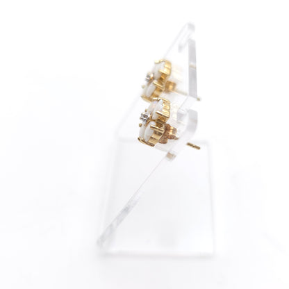 9ct Yellow Gold Vintage White Opal and Diamond Clover Flower Stud Earrings