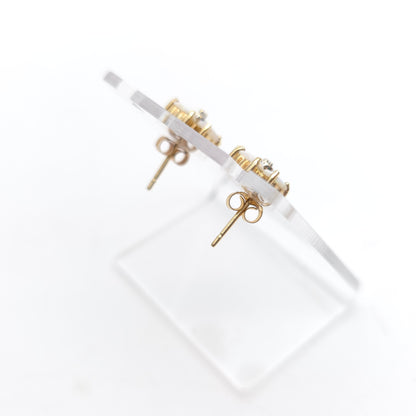 9ct Yellow Gold Vintage White Opal and Diamond Clover Flower Stud Earrings