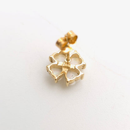 9ct Yellow Gold Vintage White Opal and Diamond Clover Flower Stud Earrings