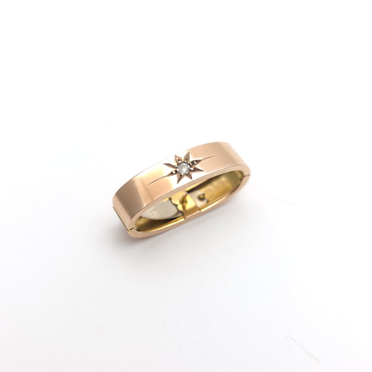 9ct Rose Gold Antique Diamond Set Star Detailed Hinged Scarf Pin