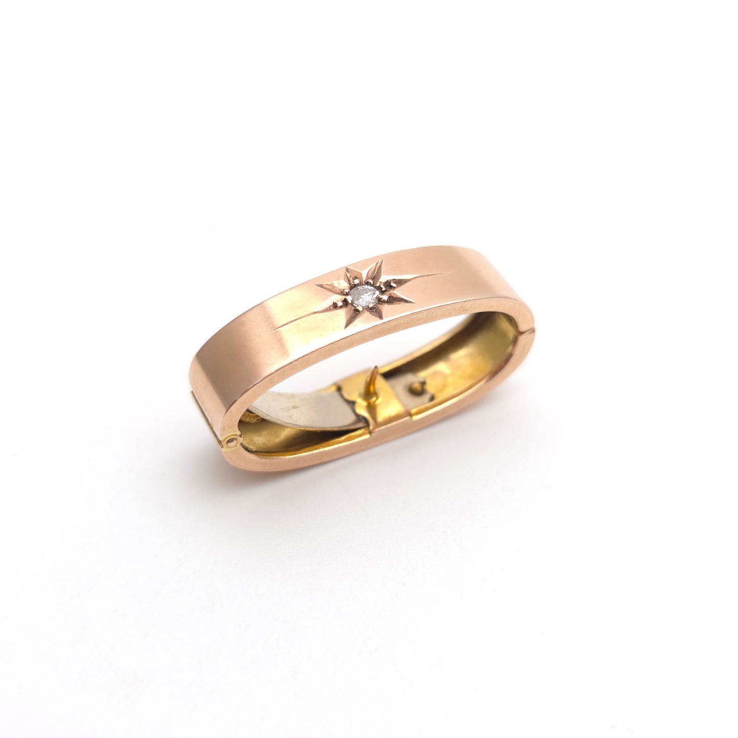 9ct Rose Gold Antique Diamond Set Star Detailed Hinged Scarf Pin