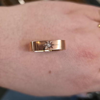 9ct Rose Gold Antique Diamond Set Star Detailed Hinged Scarf Pin