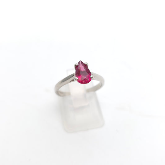 9ct White Gold Simple Pear Cut Pink Tourmaline Solitaire Ring