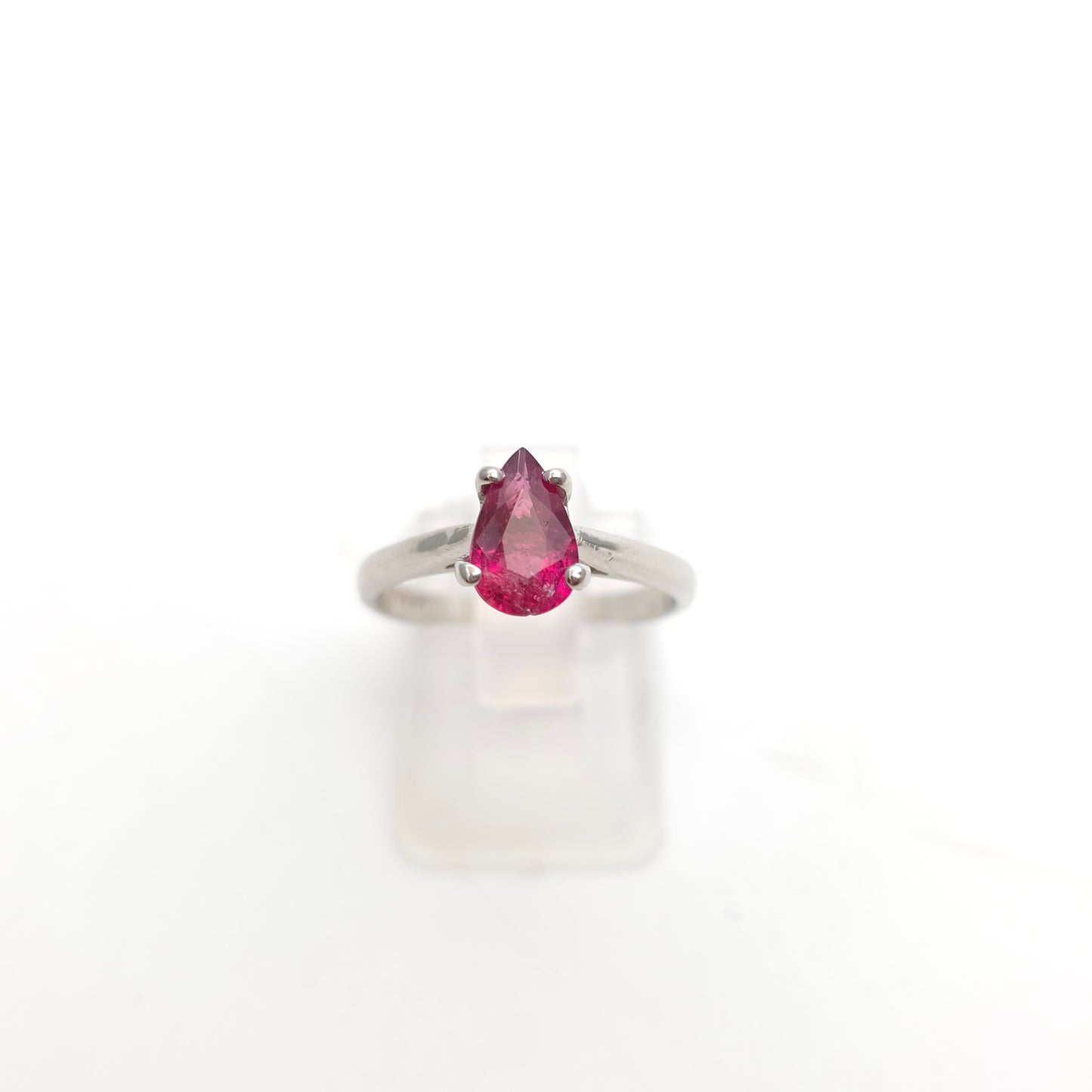 9ct White Gold Simple Pear Cut Pink Tourmaline Solitaire Ring