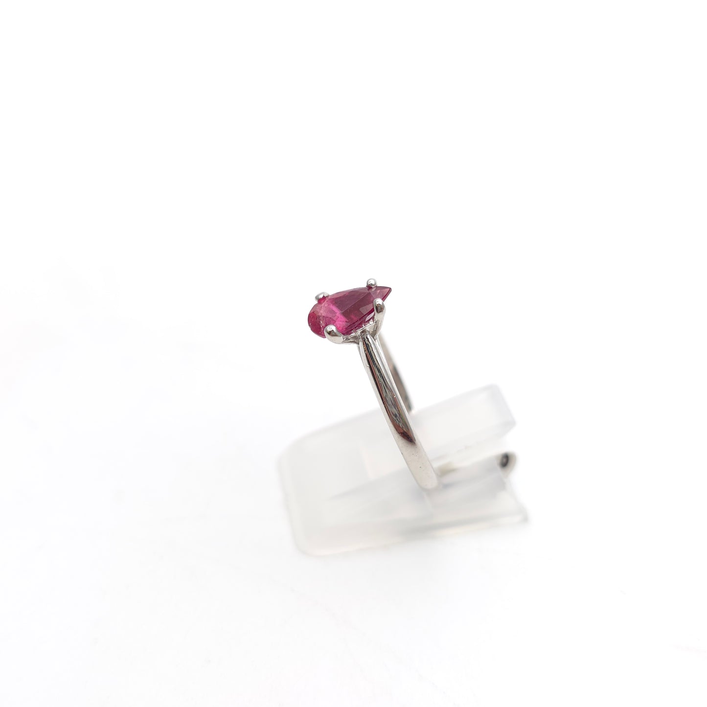 9ct White Gold Simple Pear Cut Pink Tourmaline Solitaire Ring