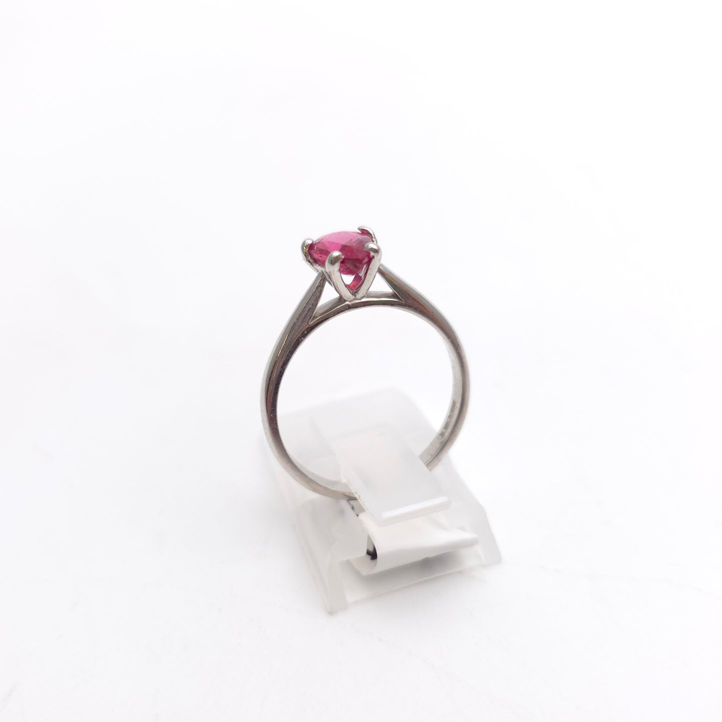 9ct White Gold Simple Pear Cut Pink Tourmaline Solitaire Ring