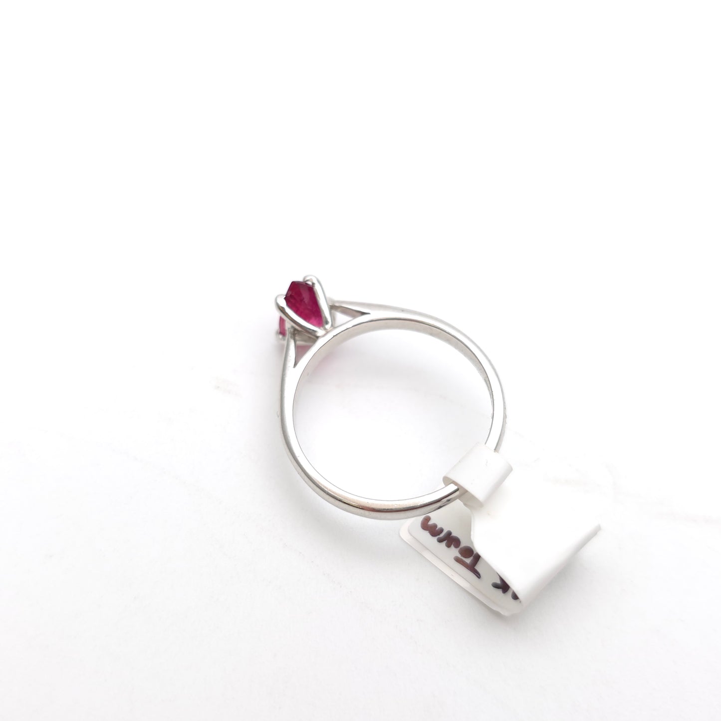 9ct White Gold Simple Pear Cut Pink Tourmaline Solitaire Ring