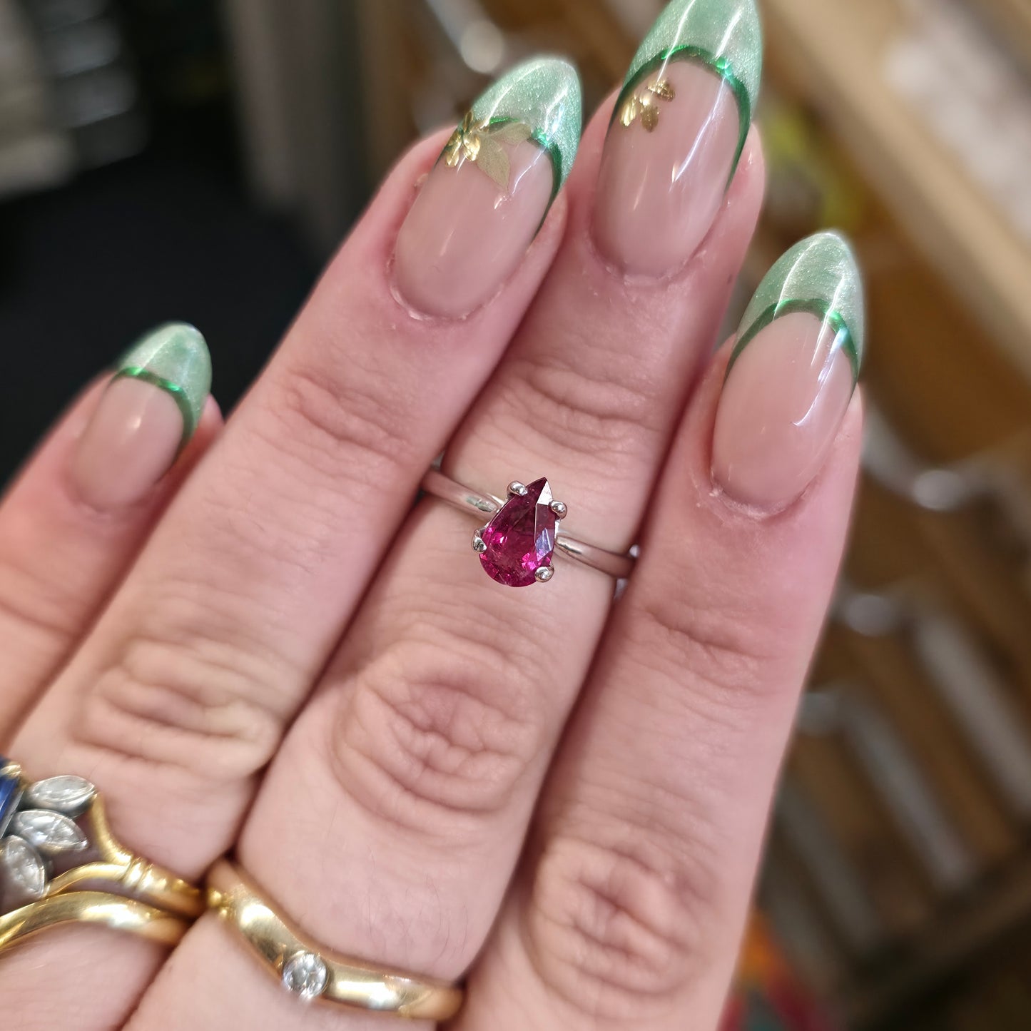 9ct White Gold Simple Pear Cut Pink Tourmaline Solitaire Ring