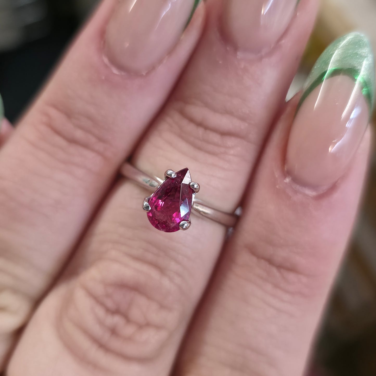 9ct White Gold Simple Pear Cut Pink Tourmaline Solitaire Ring