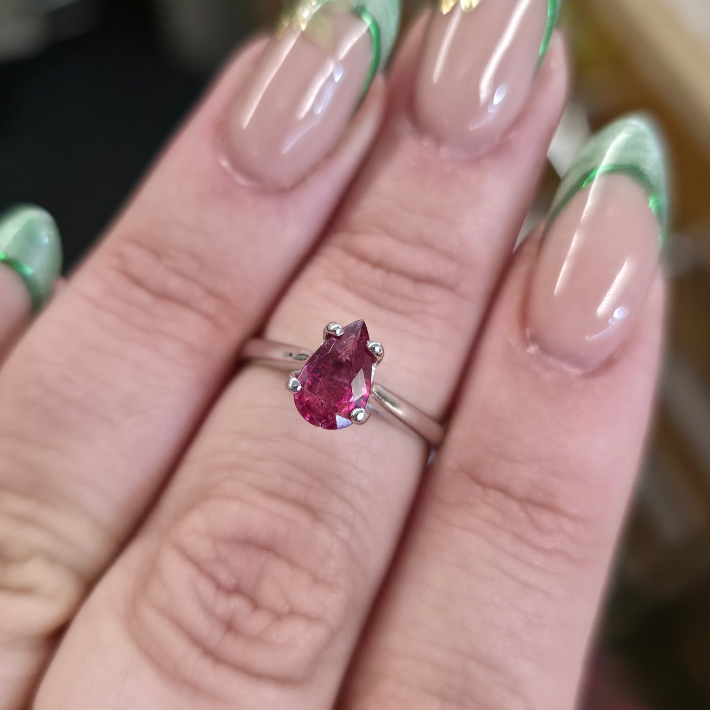 9ct White Gold Simple Pear Cut Pink Tourmaline Solitaire Ring