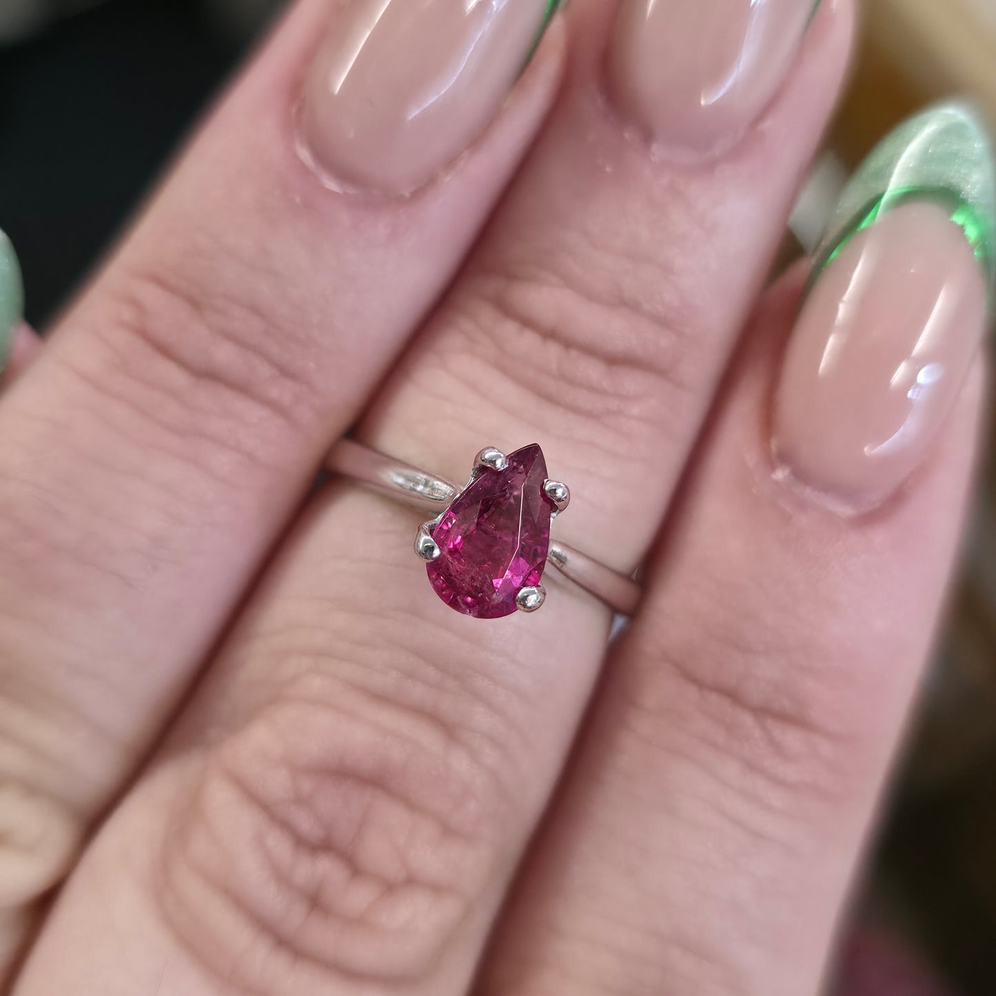 9ct White Gold Simple Pear Cut Pink Tourmaline Solitaire Ring