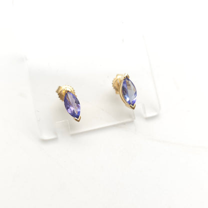 18ct Yellow Gold Simple Marquise Cut Tanzanite Solitaire Stud Earrings