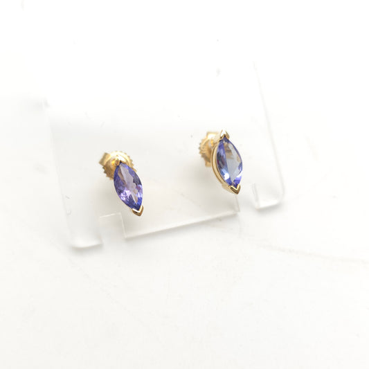 18ct Yellow Gold Simple Marquise Cut Tanzanite Solitaire Stud Earrings