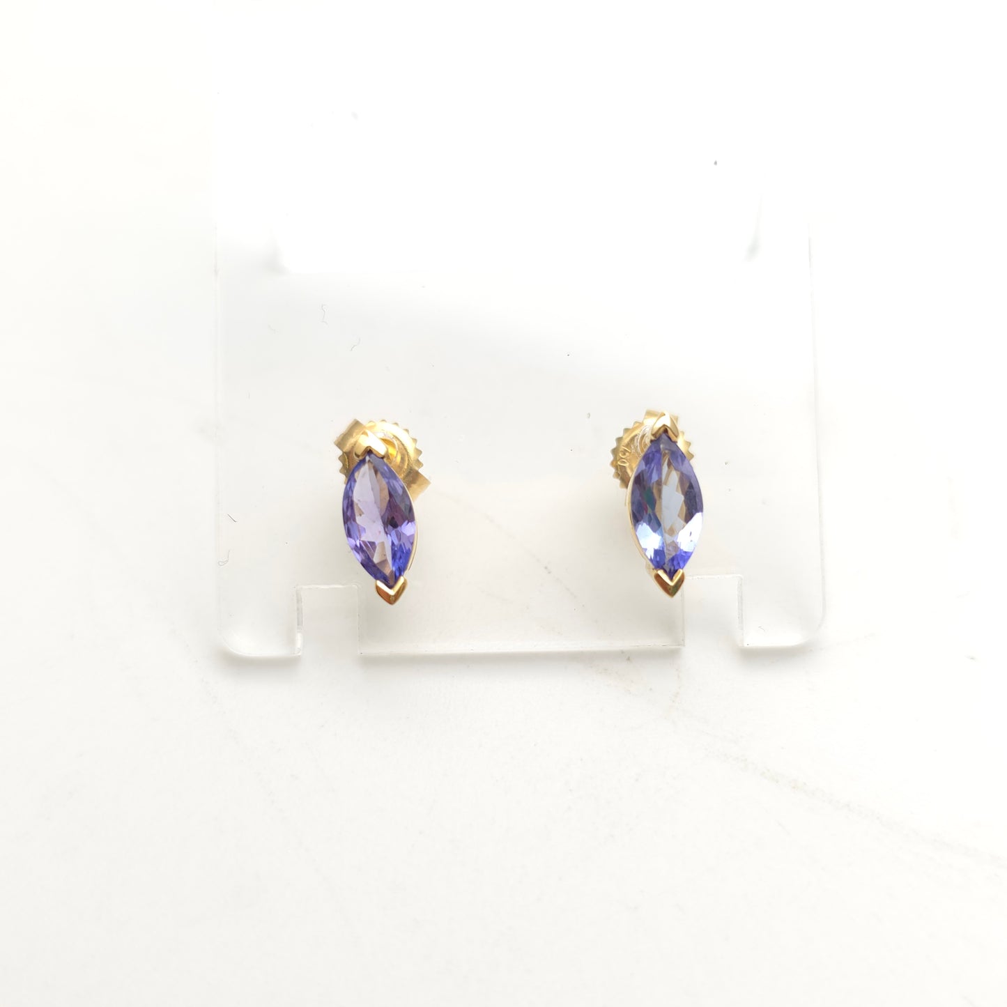 18ct Yellow Gold Simple Marquise Cut Tanzanite Solitaire Stud Earrings