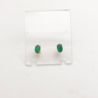 9ct Yellow Gold Vintage Oval Cut Emerald Solitaire Stud Earrings