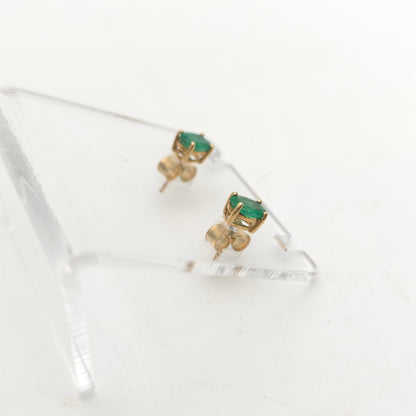 9ct Yellow Gold Vintage Oval Cut Emerald Solitaire Stud Earrings