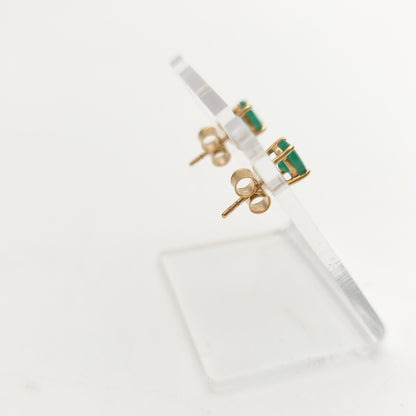 9ct Yellow Gold Vintage Oval Cut Emerald Solitaire Stud Earrings
