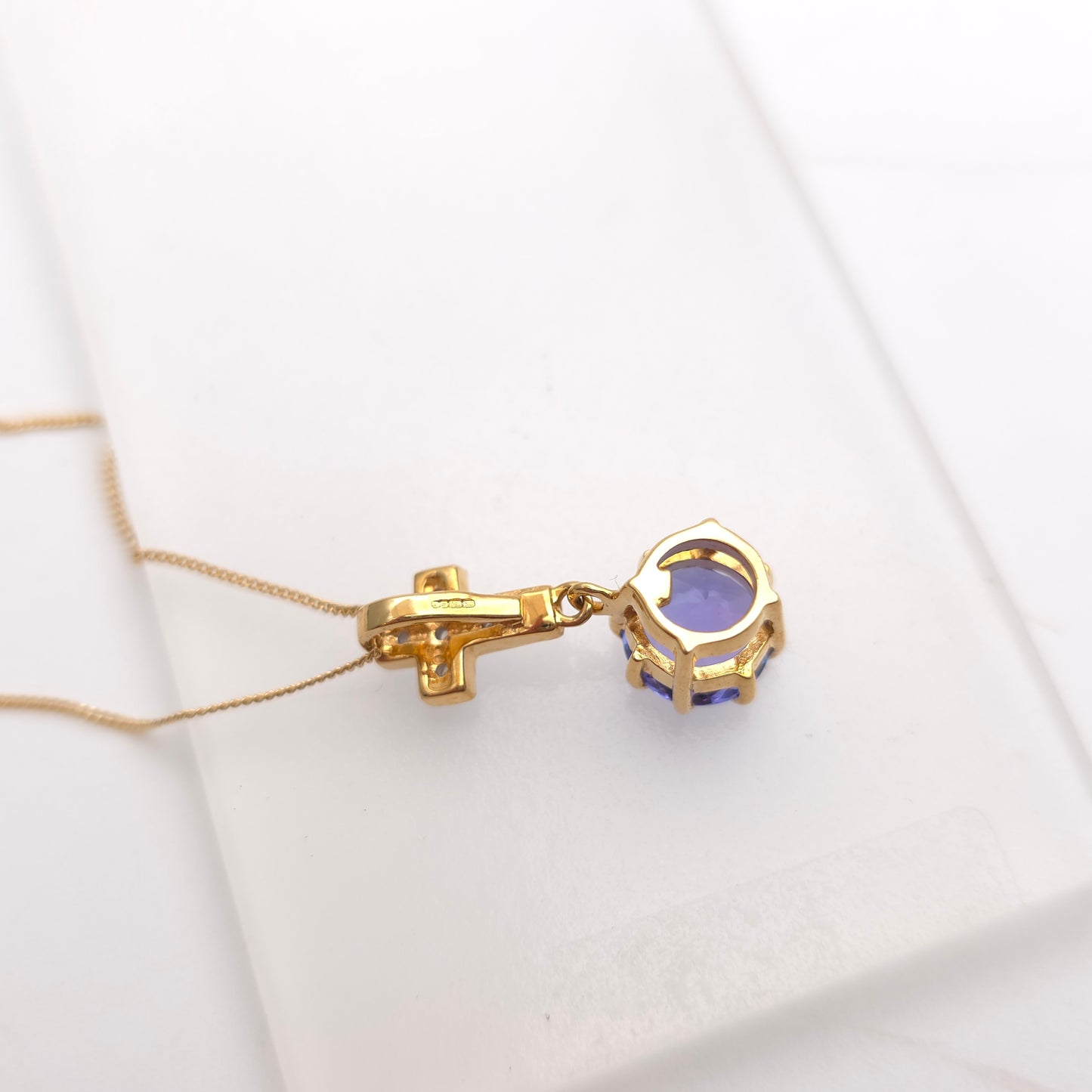18ct Yellow Gold Unique Round Cut Tanzanite And Diamond Cross Pendant Necklace
