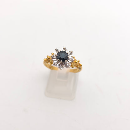 18ct Yellow Gold Sapphire And Diamond Vintage Flower Cluster Ring