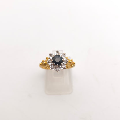 18ct Yellow Gold Sapphire And Diamond Vintage Flower Cluster Ring