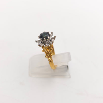18ct Yellow Gold Sapphire And Diamond Vintage Flower Cluster Ring