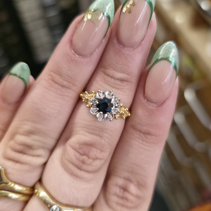 18ct Yellow Gold Sapphire And Diamond Vintage Flower Cluster Ring
