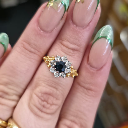 18ct Yellow Gold Sapphire And Diamond Vintage Flower Cluster Ring
