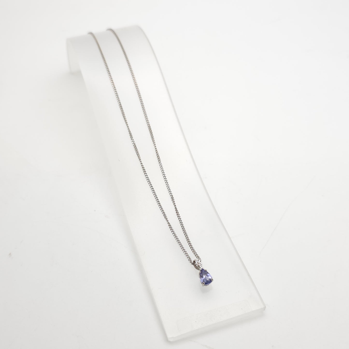 18ct White Gold Pear Cut Tanzanite And Diamond Pendant And Chain Necklace
