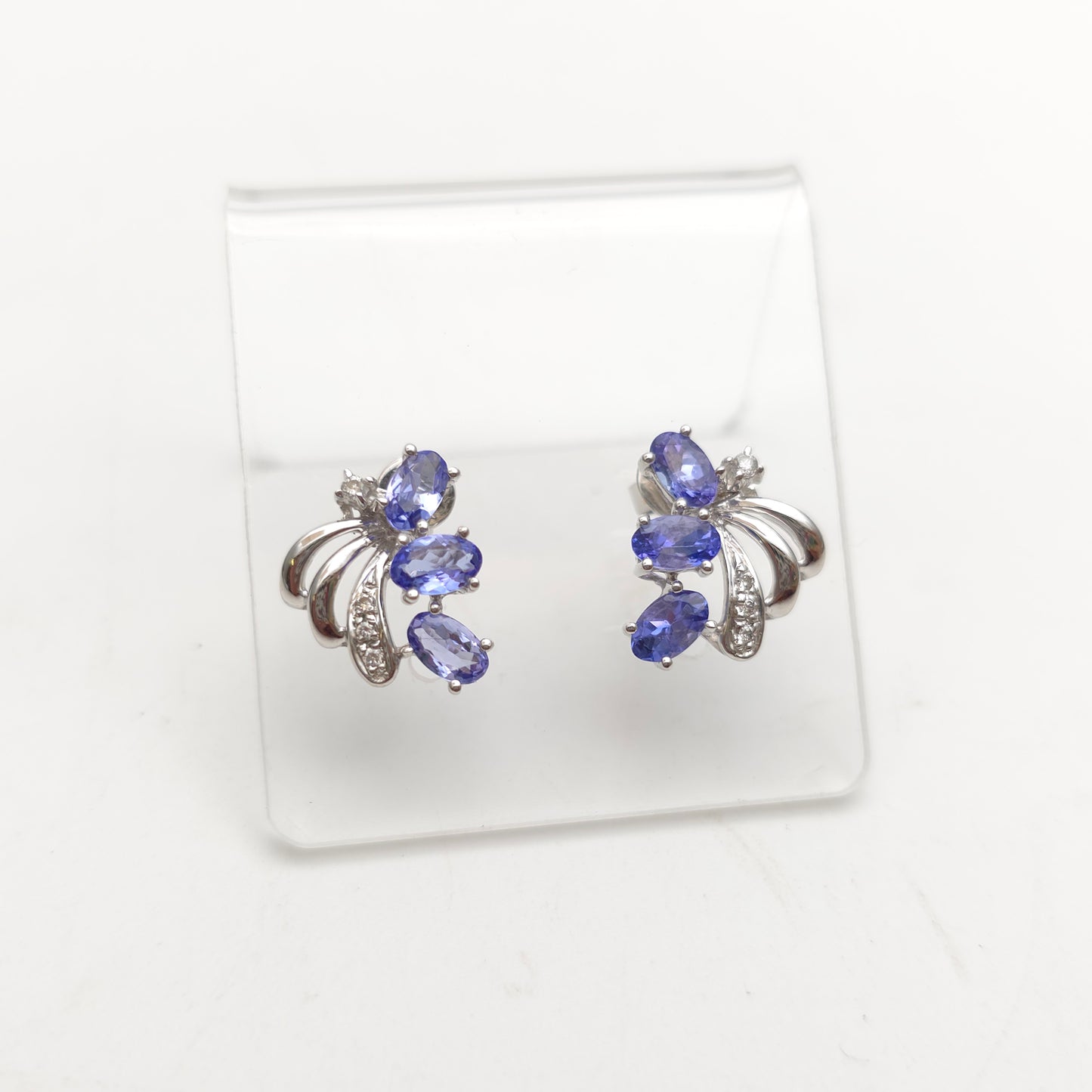 9ct White Gold Large Multigem Tanzanite And Diamond Spray Stud Earrings