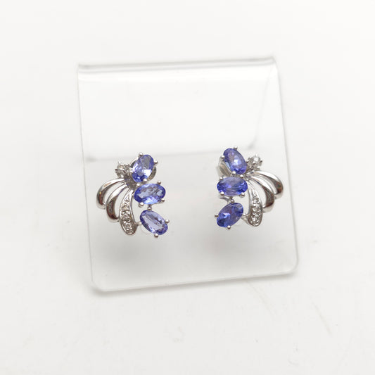 9ct White Gold Large Multigem Tanzanite And Diamond Spray Stud Earrings