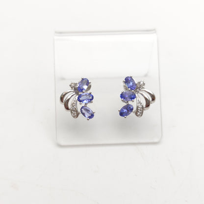9ct White Gold Large Multigem Tanzanite And Diamond Spray Stud Earrings