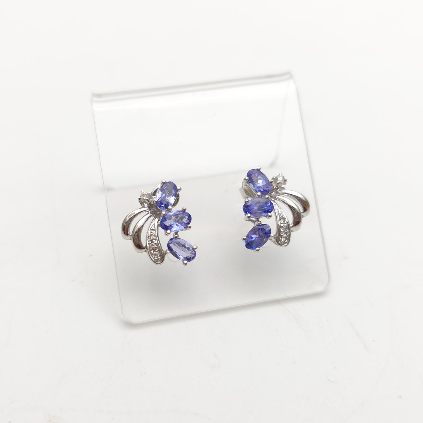 9ct White Gold Large Multigem Tanzanite And Diamond Spray Stud Earrings
