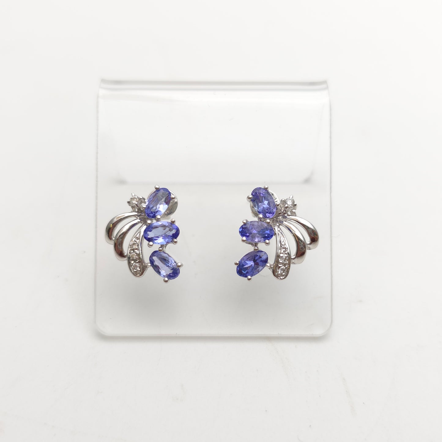 9ct White Gold Large Multigem Tanzanite And Diamond Spray Stud Earrings