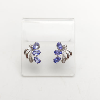 9ct White Gold Large Multigem Tanzanite And Diamond Spray Stud Earrings