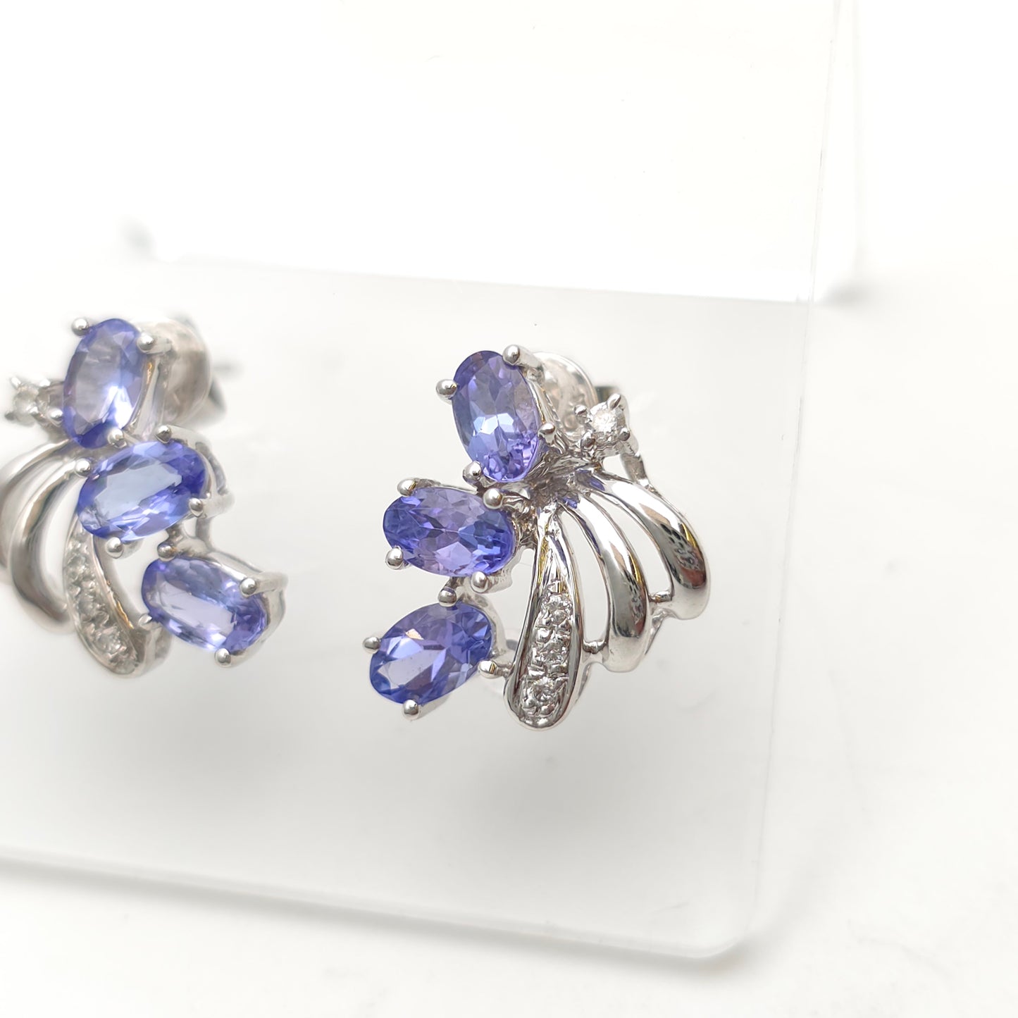 9ct White Gold Large Multigem Tanzanite And Diamond Spray Stud Earrings