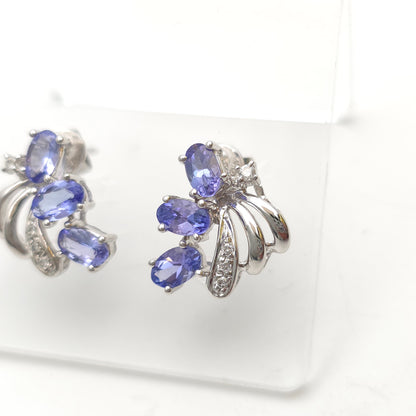 9ct White Gold Large Multigem Tanzanite And Diamond Spray Stud Earrings