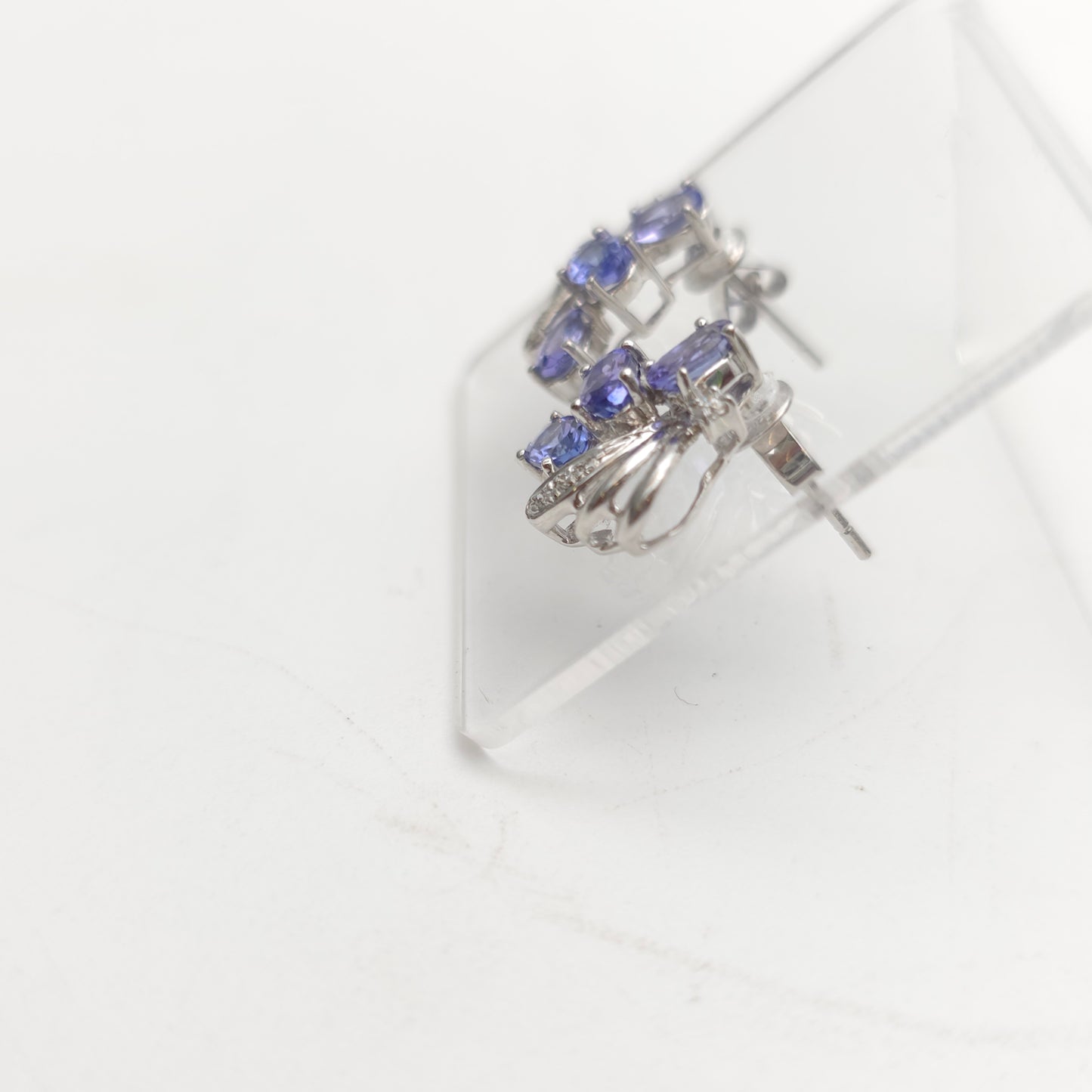 9ct White Gold Large Multigem Tanzanite And Diamond Spray Stud Earrings