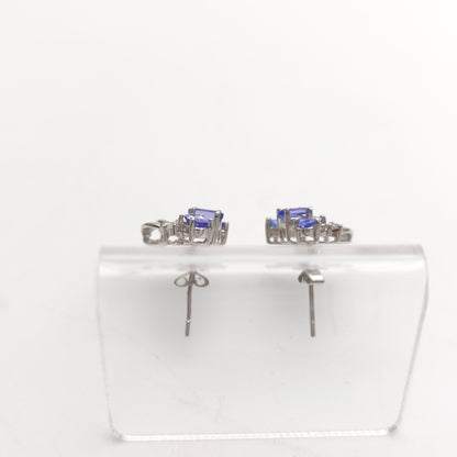 9ct White Gold Large Multigem Tanzanite And Diamond Spray Stud Earrings