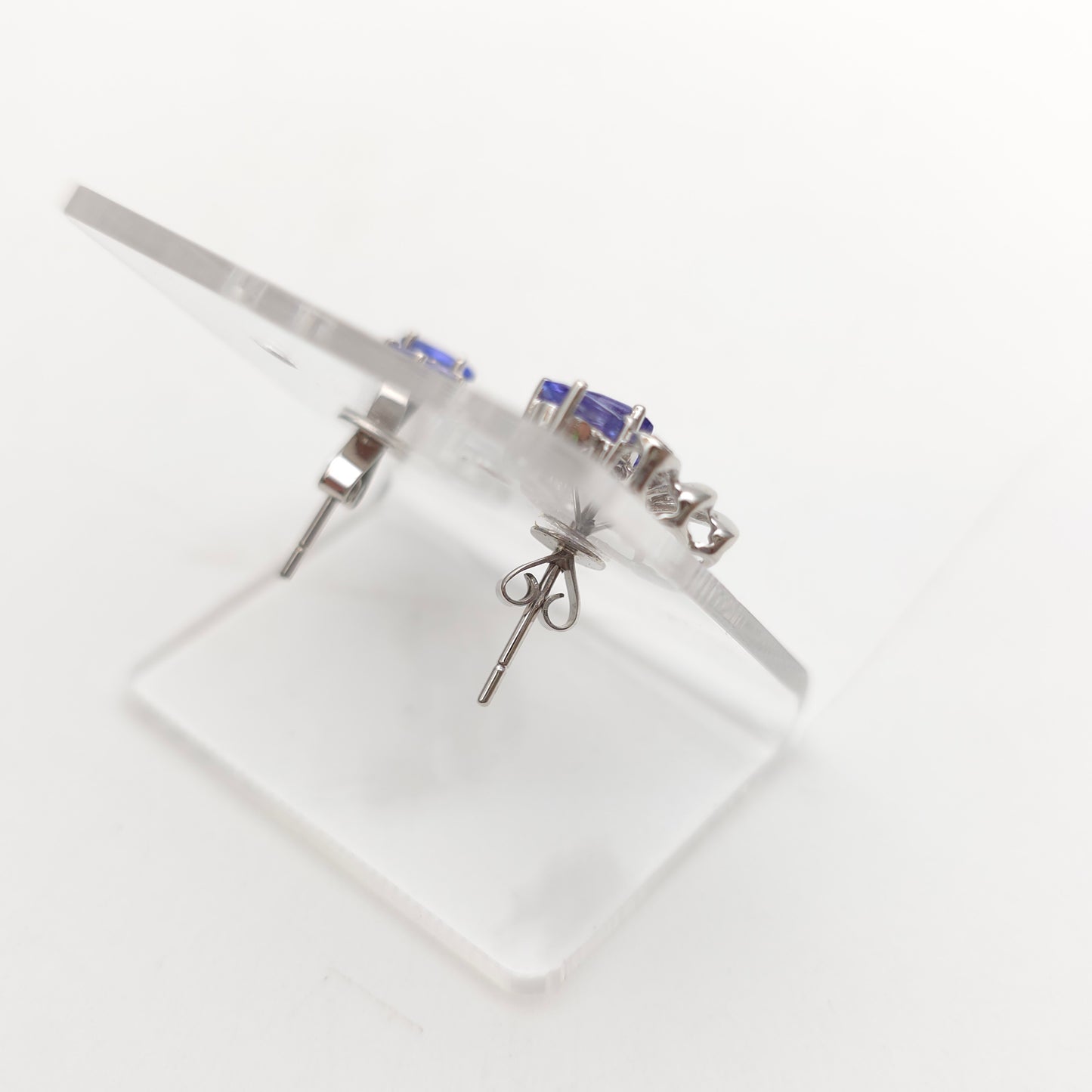 9ct White Gold Large Multigem Tanzanite And Diamond Spray Stud Earrings