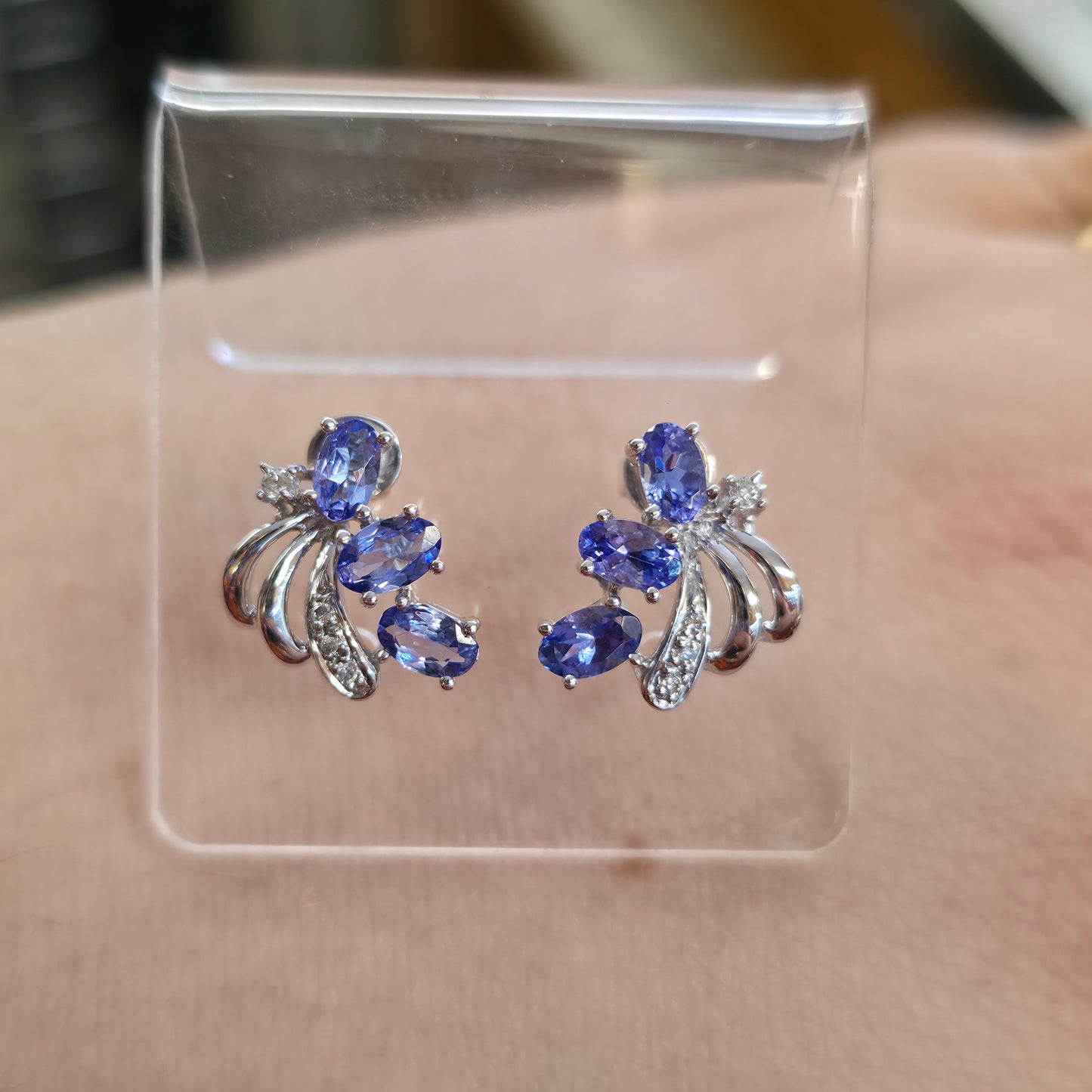 9ct White Gold Large Multigem Tanzanite And Diamond Spray Stud Earrings