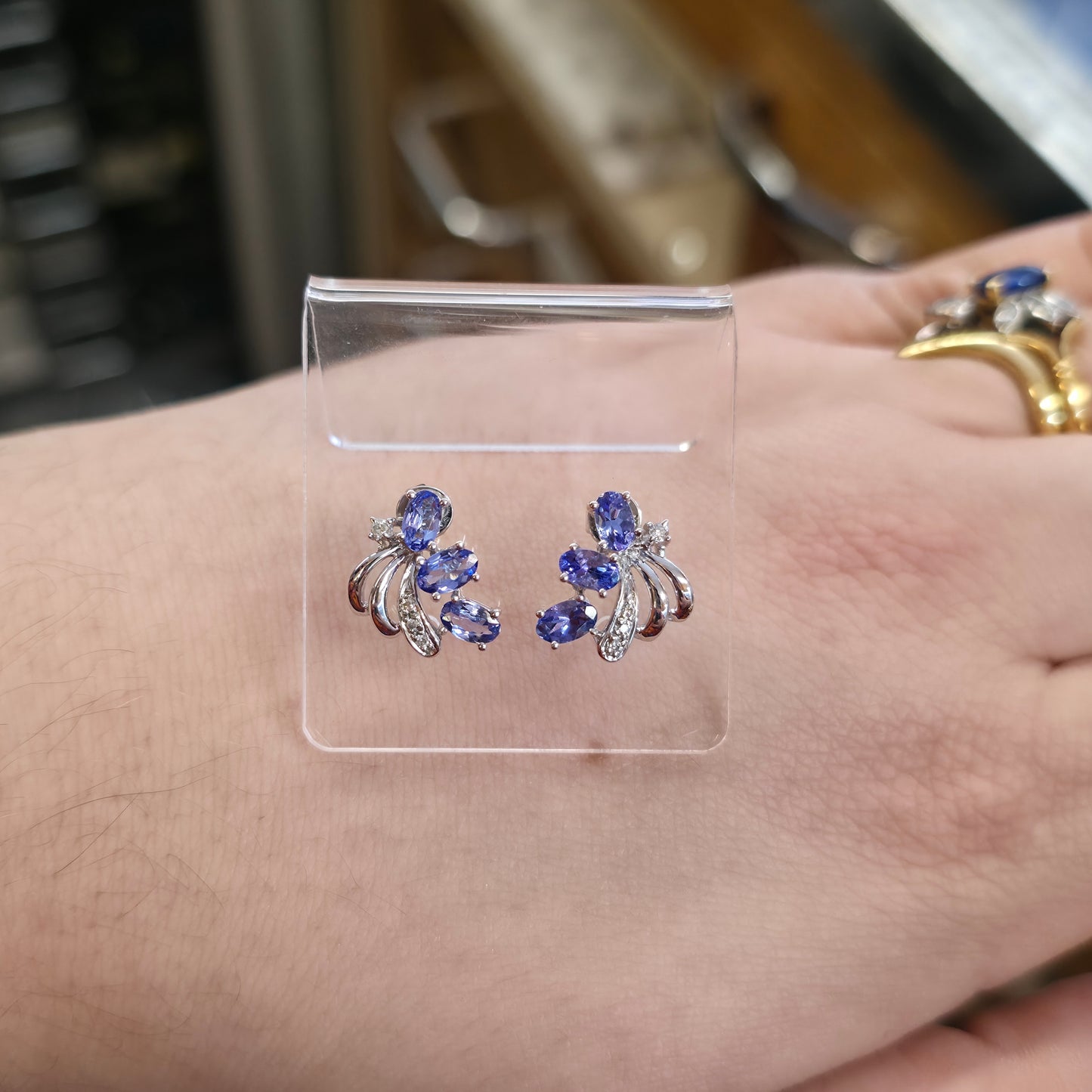 9ct White Gold Large Multigem Tanzanite And Diamond Spray Stud Earrings