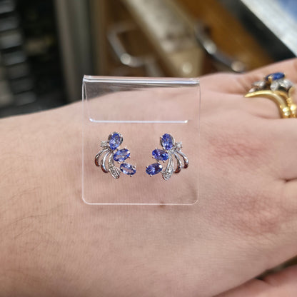 9ct White Gold Large Multigem Tanzanite And Diamond Spray Stud Earrings