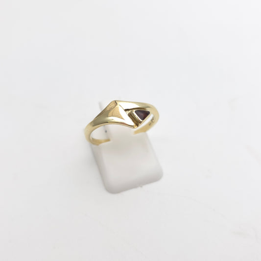 14ct Yellow Gold Unique Vintage Retro Geometric Design Amber Set Ring