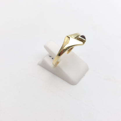 14ct Yellow Gold Unique Vintage Retro Geometric Design Amber Set Ring