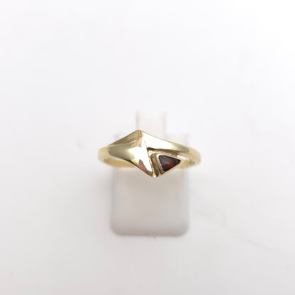 14ct Yellow Gold Unique Vintage Retro Geometric Design Amber Set Ring